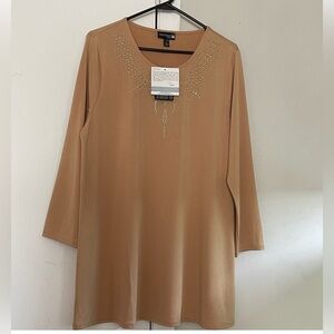 Tan Embellished Long Sleeve Top